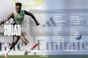 皇馬客戰(zhàn)皇社大名單：姆巴佩、維尼修斯在列，呂迪格缺席