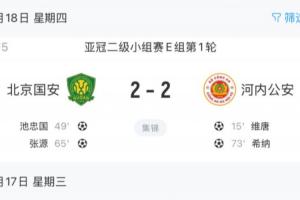 3負(fù)1平！國安亞冠二艱難戰(zhàn)平，中超前四名在亞冠首輪合計(jì)只拿1分