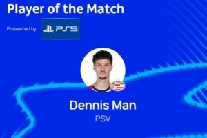 梅開二度，歐冠官方：丹尼斯-曼當(dāng)選埃因霍溫6-2那不勒斯全場最佳