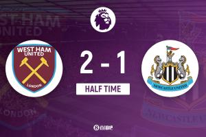 半場(chǎng)-帕奎塔世界波博特曼送烏龍墨菲破門(mén) 西漢姆聯(lián)2-1紐卡斯?fàn)柭?lián)